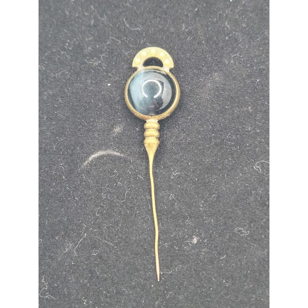 Antique Victorian Hematite Stick Pin Rhinestone Accent Art Nouveau Lapel Jewelry - Picture 2 of 7